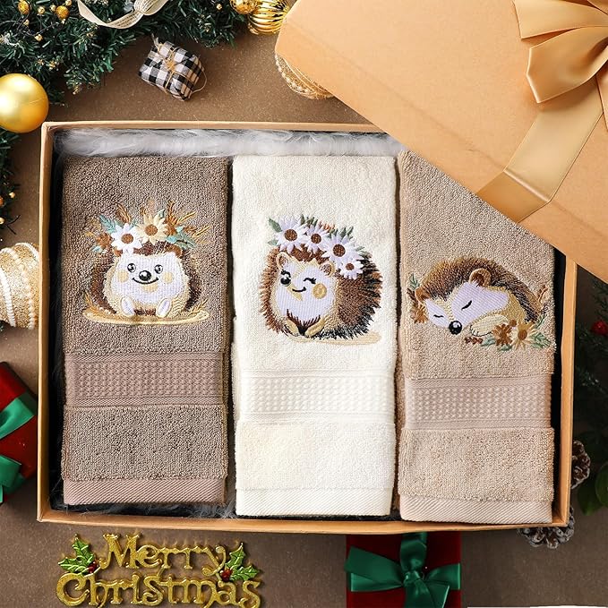 3 Pcs Hedgehog Floral Hand Towels Bathroom Decor Cute Hedgehog Gifts Decorative - Image 6