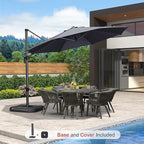 PURPLE LEAF 11 Feet Patio Umbrella with Base and Cover Round Outdoor Cantilever Umbrella Aluminum Offset Umbrella with 360-degree Rotation for Garden Deck Pool Patio Grey - Image 2