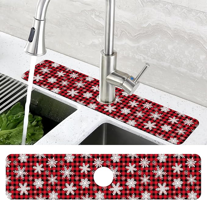 Christmas Snowflake Kitchen Sink Splash Guard Mat Buffalo Plaid Absorbent Fast - Image 4