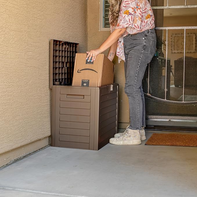 IRIS USA 35-Gallon Outdoor Deck Storage Box, Lockable & UV-Protected, Weather-Resistant Patio Storage for Cushions, Garden Tools & Packages, Waterproof Resin, Durable & Stylish Design - Brown - Image 4