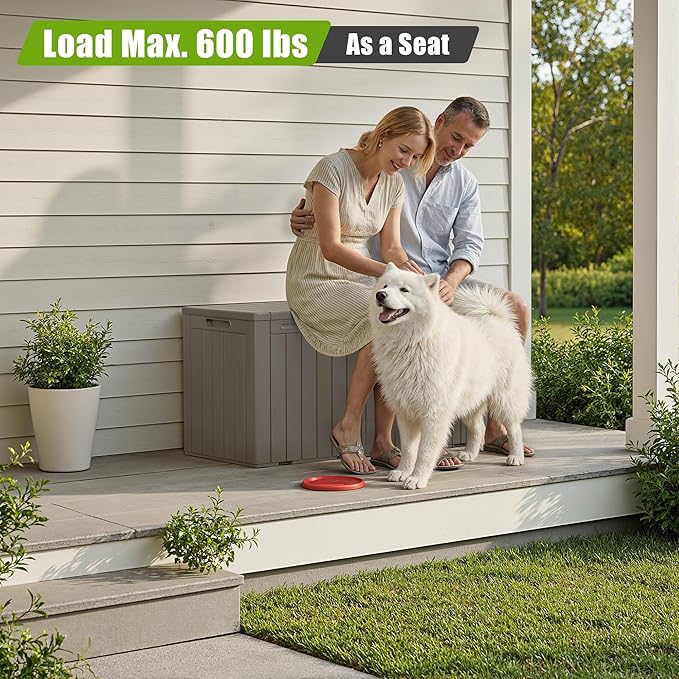 Flamaker Resin Deck Box 100 Gallon Large Lockable Outdoor Storage Box Waterproof for Patio Cushions, Tools, Pool Accessories (Light Brown) - Image 7