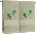 2 Pcs Tropical Palm Leaves Hand Towels Gray Green Bathroom Decor 14x29 Inch by SmoothNovelty