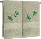 2 Pcs Tropical Palm Leaves Hand Towels Gray Green Bathroom Decor 14x29 Inch by SmoothNovelty