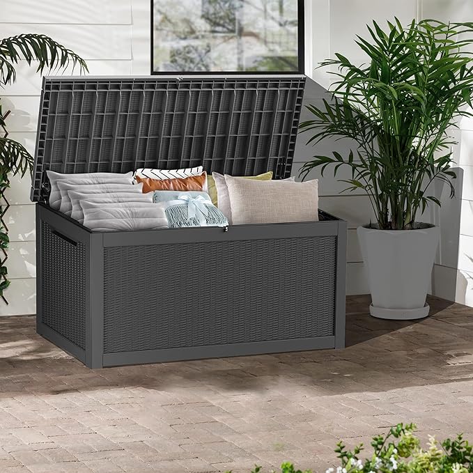 TARKARI 320 Gallon Lockable Resin Deck Box, Waterproof & UV-Resistant Outdoor Storage Box for Outdoor Cushion Storage, Garden Tools & Pool Accessories Storage, Black - Image 4