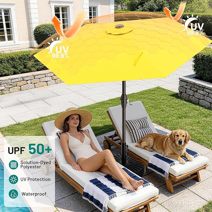 AreShark 7.5FT Patio Umbrella Table Market Umbrella with 6 Sturdy Ribs, Button Tilt/Crank Heavy-Duty Round Outdoor Umbrellas for Garden, Deck, Backyard,and Pool, Yellow - Image 3