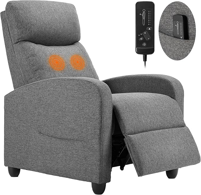 Sweetcrispy Massage Recliner Chair for Adults, Adjustable Home Theater Seating with Lumbar Support for Living Room, Modern Fabric Reclining, Cool Gray by Sweetcrispy