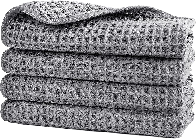 POLYTE 430 GSM Microfiber Lint Free Washcloth Face Towel, 13 x 13 in, 4 Pack by Polyte