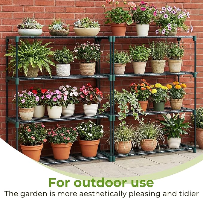 Ohuhu Plant Greenhouse Shelves 4 Tier 2 Pack Extra-Wide Stable Green House Shelving for Outdoor, 35x12x42 Inch Portable Rustproof Metal Shelf Plant Stand Rack Greenhouse Accessories - Image 3