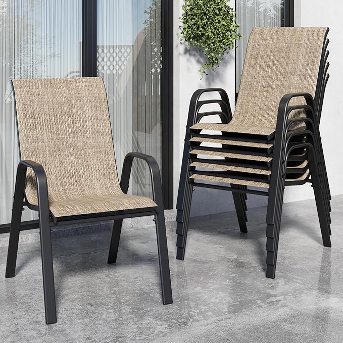 Patio Chairs Set of 6, Stackable Outdoor Dining Chairs for All Weather Textilene Fabric & Metal Frame, Outdoor Chairs Set for Backyard Deck Garden by Vimstora