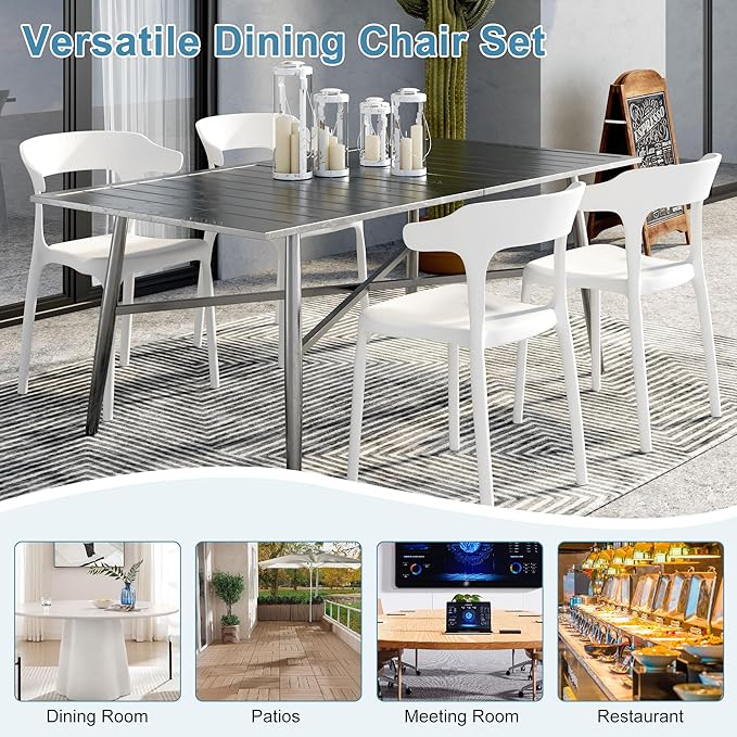 VECELO 4 Pack Plastic Stacking Chairs, Stackable Dining Chairs for Kitchen Restaurant Patio, Portable Indoor Outdoor Use, No Assembly Required, White - Image 7