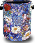 Blue Flowers Laundry Basket Glass Colorful Floral Foldable Funny Laundry Hamper by SELIONLIKN