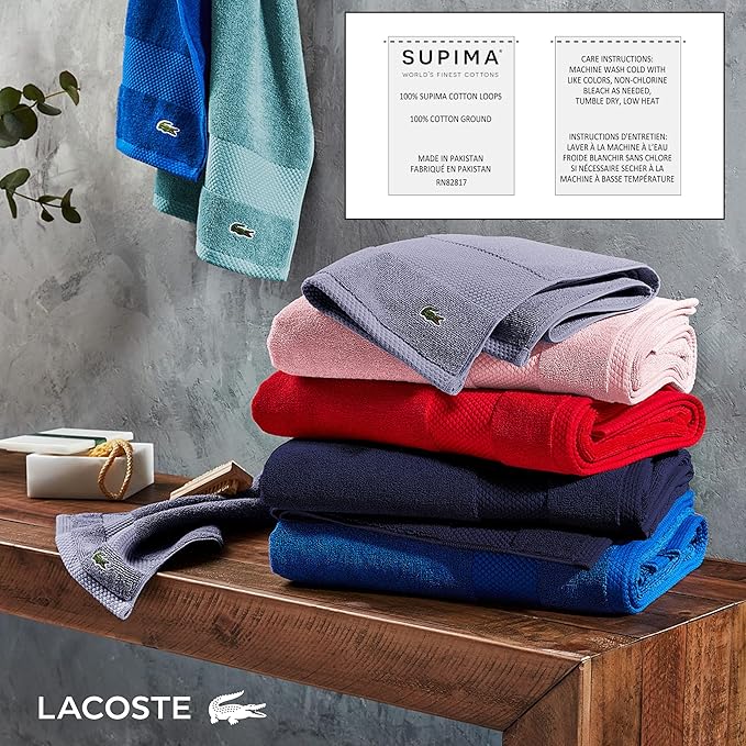 Lacoste Heritage 100% Supima Cotton Hand Towel, Premium Super Soft Bath Towel - Image 6