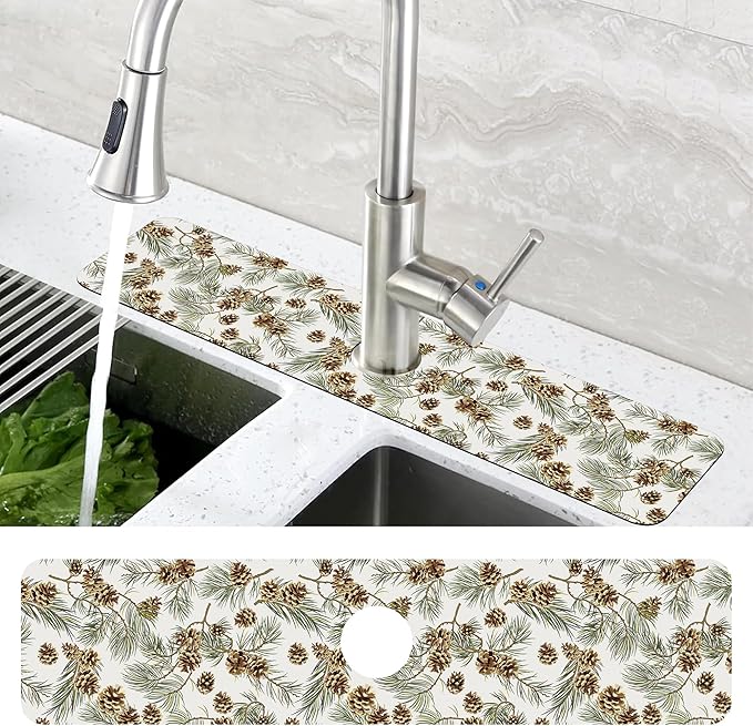 Abstract Pine Cones Sink Faucet Absorbing Mat Splash Guard Behind Faucet Sink - Image 4
