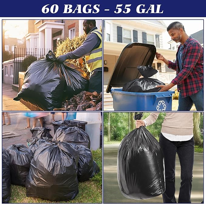 Teivio Trash Bags, 55-60 Gallon, - Image 5