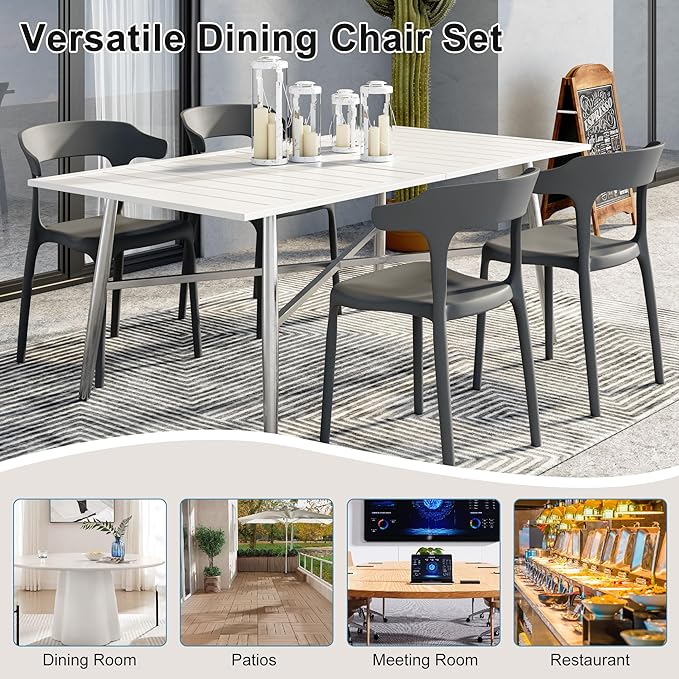 VECELO 4 Pack Plastic Stacking Chairs, Stackable Dining Chairs for Kitchen Restaurant Patio, Portable Indoor Outdoor Use, No Assembly Required, Gray - Image 7