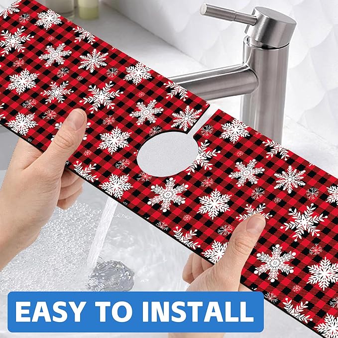 Christmas Snowflake Kitchen Sink Splash Guard Mat Buffalo Plaid Absorbent Fast - Image 6