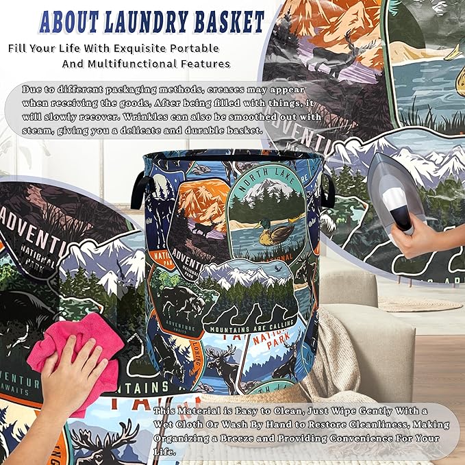 Funny Adventure Laundry Basket Oxford Cloth Bears Animals Laundry Hamper - Image 8