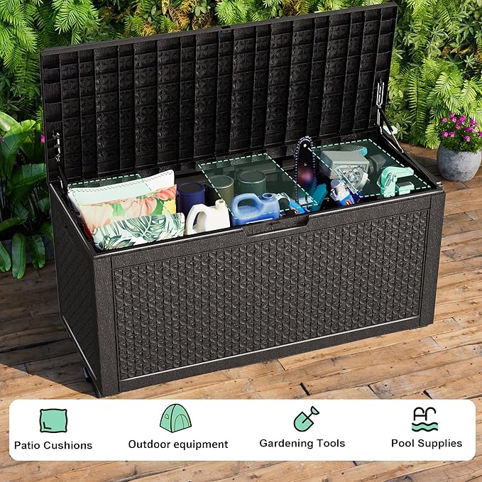 121 Gallon Waterproof Outdoor Storage Box,Resin Deck Box,Lockable Outside Storage Box Container for Patio Furniure,Garden,Pool Tools (121 Gallon,Black) - Image 3