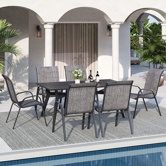 Patio Dining Chairs Set of 8, Outdoor High Stacking Chairs，Breathable Seat Fabric and Alloy Steel Frame for Backyard, Porch, Garden, Sunroom (Light Grey) - Image 2