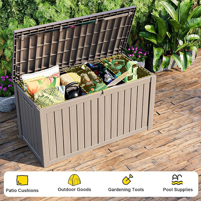 EasyUp 180 Gallon Outdoor Deck Box Waterproof, UV Resistant Resin Outdoor Storage Box with Hydraulic Rod for Delivery, Porch, Patio and Garden, Gray - Image 6