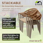 8 Pcs Stackable Patio Dining Chairs, Aluminum Rattan Outdoor Dining Chair with Arms, Woven Rope Garden Armchair Metal No Assembly for Bistro Balcony Porch Deck Yard Cafe Restaurant, Light Brown - Image 5