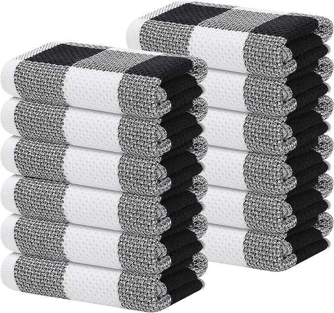 Homaxy 100% Cotton Waffle Weave Check Plaid Kitchen Towels, 13 x 28 Inches by Homaxy