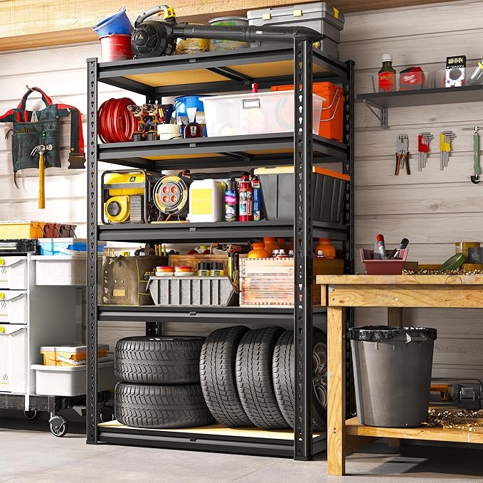 Set of 2 Storage Shelves 5 Tier Garage Shelving Heavy Duty Metal Shelving 2020LBS Adjustable Metal Shelf 59.8" H Pantry Shelf for Garage Pantry Closet Kitchen Basement 28"W x 12"D x 59.8"H,2 Pack - Image 4