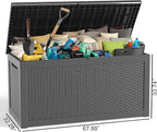 ROJIK Outdoor Storage Housing Deck Box - Waterproof Patio Furniture, Garden Tools, Cushions, Pool Accessories Storage Bench with Lockable Lid and Side Handles (Black, 315 Gal) - Image 2