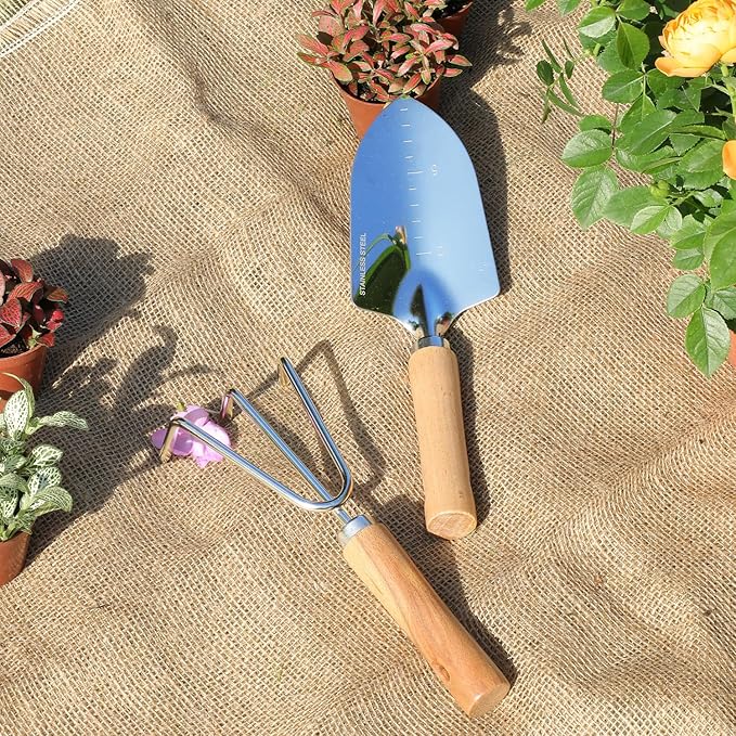 Garden Tool Set, 2 Pieces Stainless Steel Heavy Duty Garden Tools, Gardening Kit with Wooden Handle Garden Hand Tools, Durable Garden Tools for Gardening, Gardening Gifts for Women Men - Image 2