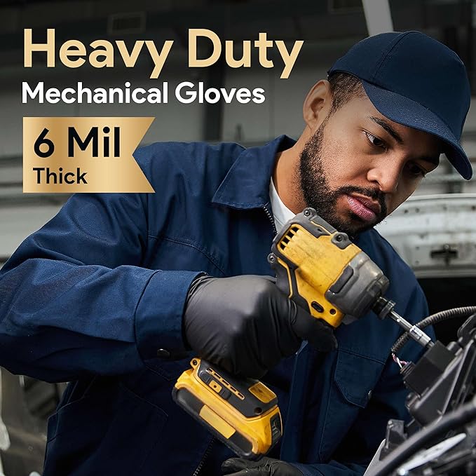 FifthPulse 6 Mil Black Nitrile Gloves, Heavy Duty Mechanic and Food Grade Glove - Image 2