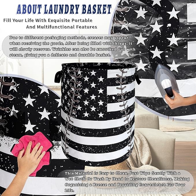 Baseball Textures Laundry Basket Foldable Oxford Cloth American Flag Laundry - Image 8