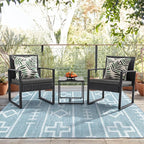 Flamaker 3 Pieces Patio Set Outdoor Wicker Furniture Modern Bistro Rattan Chair Conversation Sets with Coffee Table for Yard (Grey) - Image 2