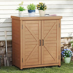 Outdoor Storage Cabinet & Potting Bench Table with Metal Top, Wooden Patio Furniture, Garden Workstation (Light Brwon, 36x31x17in) - Image 7
