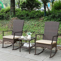 Outdoor Rocking Chair 3 Pieces High-Backed Rocking Chair Patio Rocking Chairs Outdoor Table, Khaki by Unknown