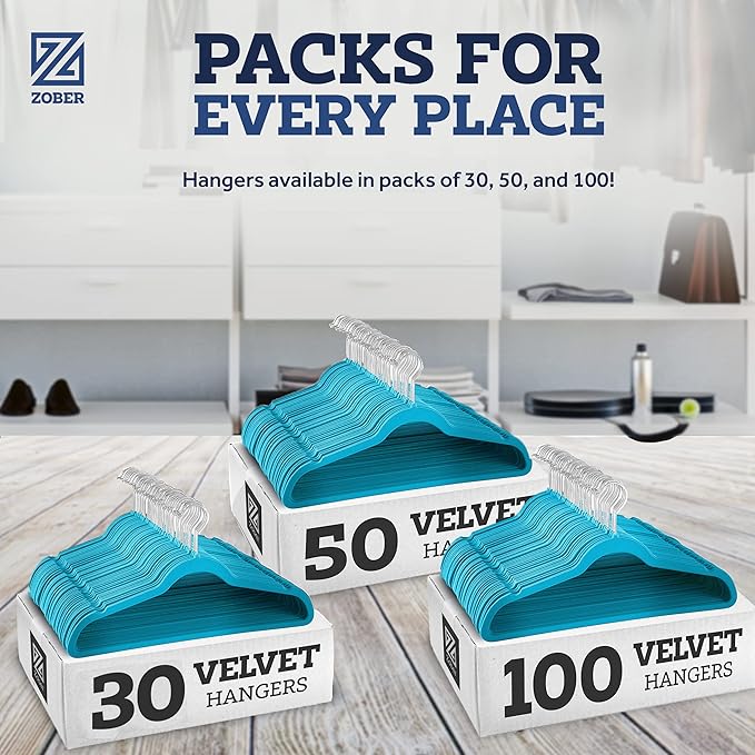 ZOBER Turquoise Velvet Hangers 50 Pack - Image 7