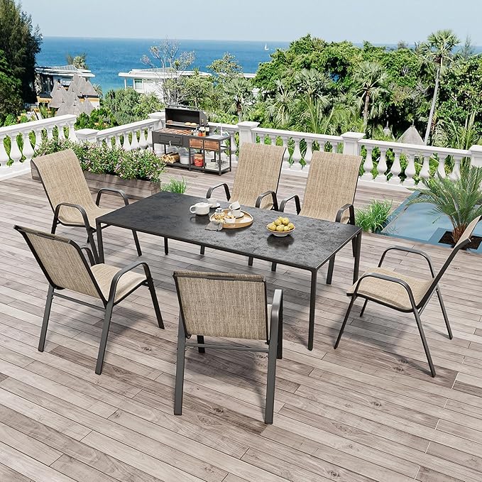 Patio Chairs Set of 6, Stackable Outdoor Dining Chairs for All Weather Textilene Fabric & Metal Frame, Outdoor Chairs Set for Backyard Deck Garden - Image 3