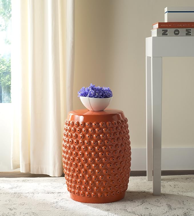 Safavieh Stella Glazed Ceramic Decorative Garden Stool, Orange - Image 2