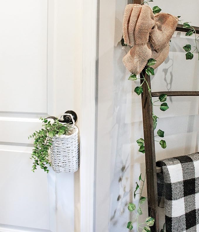 AuldHome Design Wall Hanging Baskets; Woven WIcker Rustic Farmhouse White - Image 5