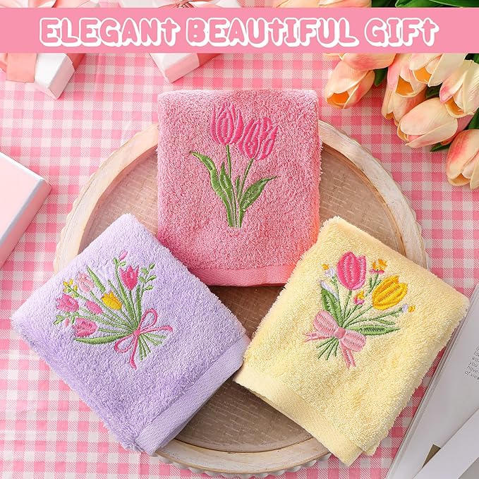 3 Pcs Tulips Bouquet Hand Towels Spring Pink Tulips Flower Bath Towels 14 x 29 - Image 2