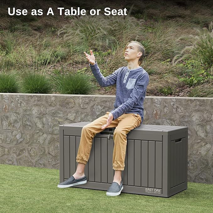 EAST OAK 60 Gallon Deck Box, Outdoor Storage Box with Padlock for Patio Furniture, Patio Cushions, Gardening Tools, Pool Supplies, Waterproof and UV Resistant Resin, Grey - Image 8