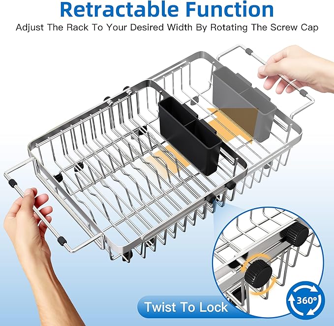 romision Expandable Dish Drying Rack Over The Sink Small Metal Stainless Steel - Image 6