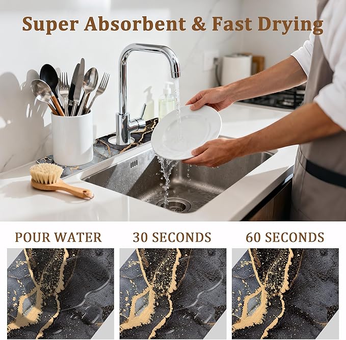 Stone Faucet Mat for Kitchen Sink, 15.7" Fast Drying Around Faucet Diatomite - Image 2