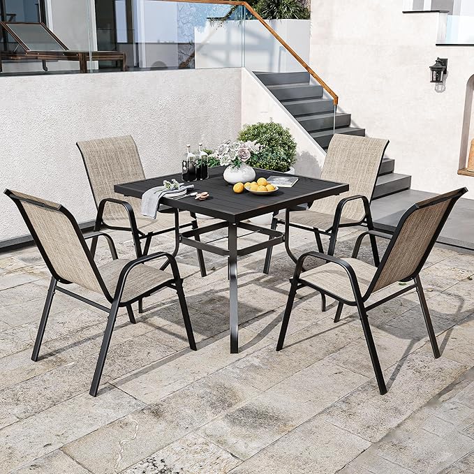 Patio Chairs Set of 8, Stackable Outdoor Dining Chairs for All Weather Textilene Fabric & Metal Frame, Outdoor Chairs Set for Backyard Deck Garden (Brown, Set of 8) - Image 5