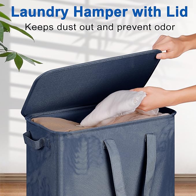 Slim Laundry Hamper with Lid and Wheels, Small Rolling Laundry Basket with - Image 3