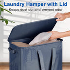 Slim Laundry Hamper with Lid and Wheels, Small Rolling Laundry Basket with - Image 3