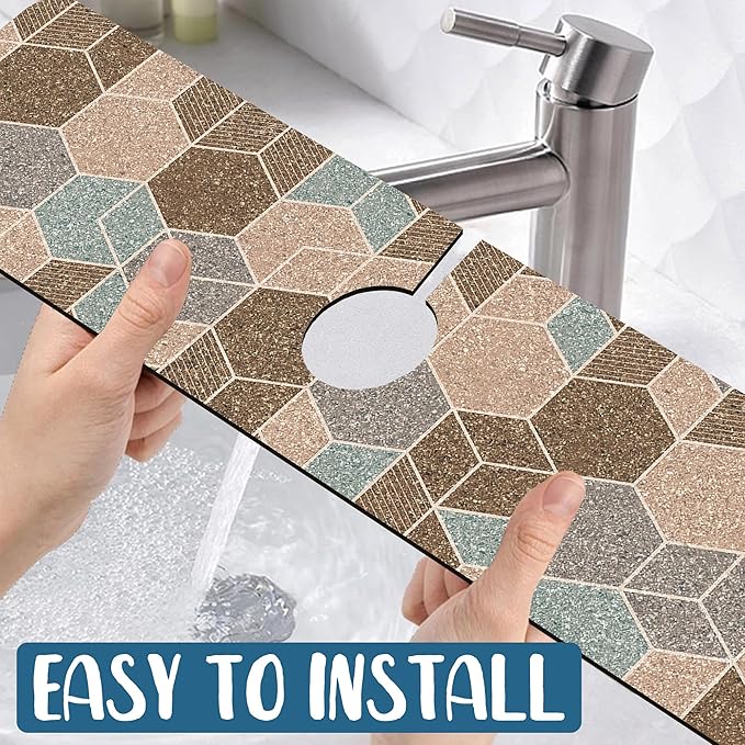 Geometry Blocks Sink Faucet Absorbing Mat Glitter Geometry Super Absorbent Fast - Image 5