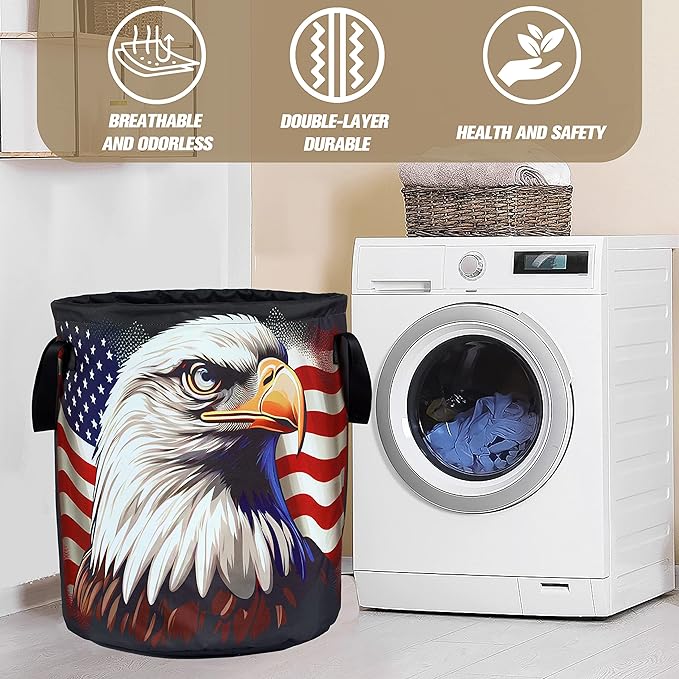 American Flag Eagle Laundry Basket Foldable Oxford Cloth Funny Tote Bag Laundry - Image 7
