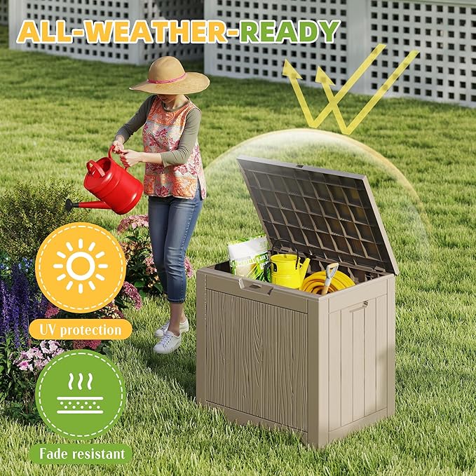 30 Gallon Outdoor Storage Box Weather Resistant UV Protection Waterproof Resin Deck Box for Garden, Patio, Porch, Delivery(Gray，30 Gallon) - Image 5