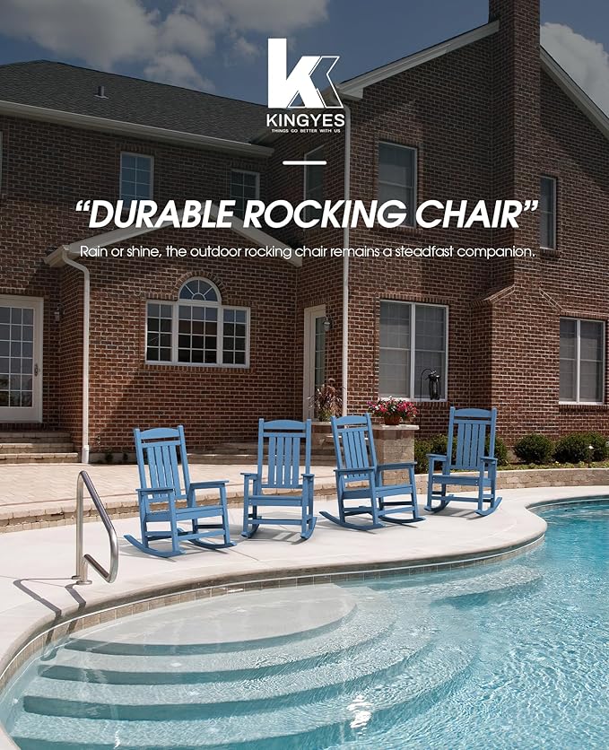 KINGYES HDPE Patio Rocking Chair Set of 4, Outdoor Rocking Chairs Porch Rocker for Adults, Navy - Image 7
