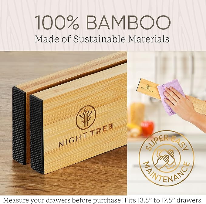 Night Tree Expandable Bamboo Drawer Dividers – Spring-Loaded Wooden Organizers - Image 7